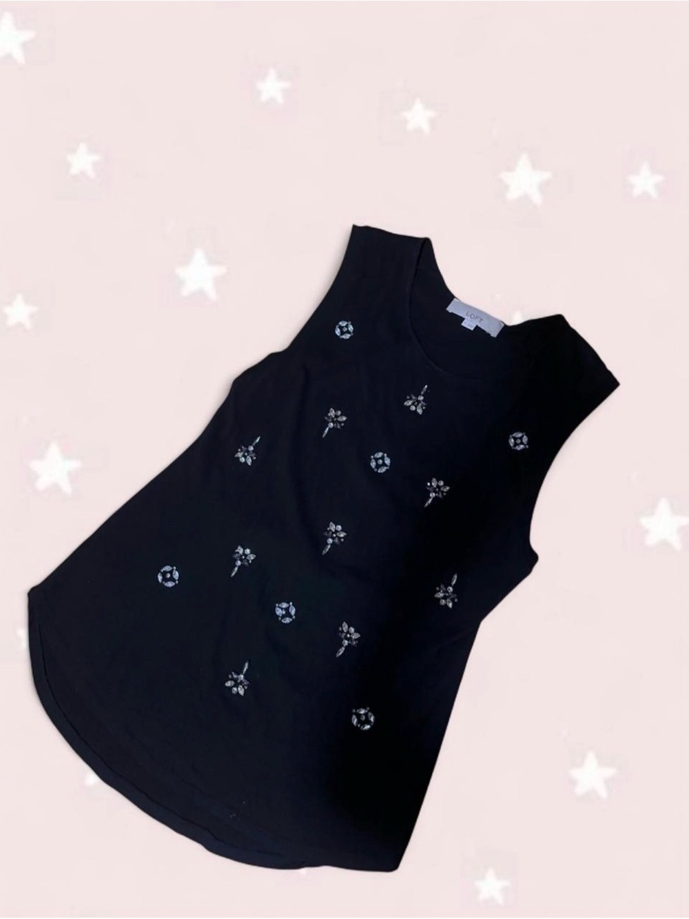 LOFT Black Embellished Floral Tank